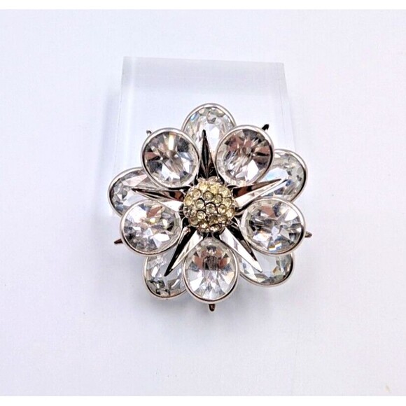 Vintage Walter Lampl 12K White Gold Filled Clear Crystal Flower Brooch Pendant - Picture 2 of 16